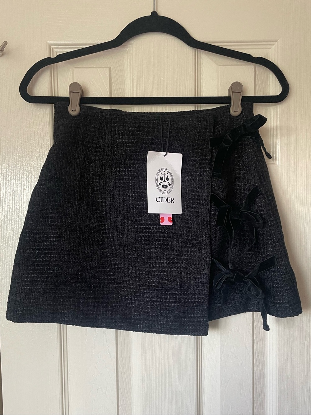 Cider Black Tweed Bow Mini Skirt Size Small Dark Academia Preppy Coquette NWT